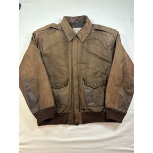 Vintage Brown Leather Bomber Flight Jacket Mens XL A-2 Style Full Zip Distressed